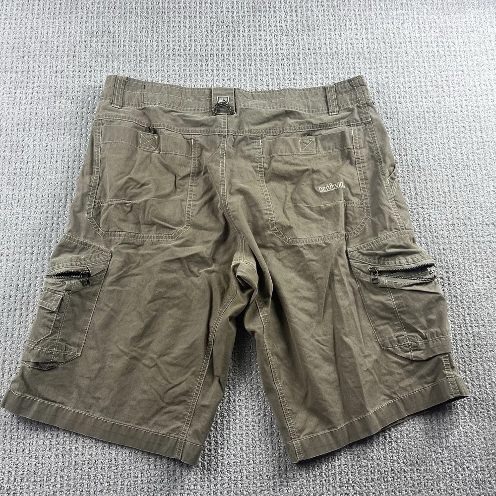 Kuhl Men's Vintage Patina Dye Hiking Shorts Zip Cargo Pockets Size 34 Olive